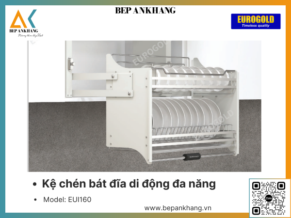 Kệ chén bát đĩa di động đa năng Eurogold EUI160 - 600mm - Inox 201 mạ crom (màu trắng)